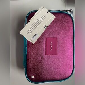 STATE Roger’s lunch box. NWT metallic pink, with silver, blue and purple.